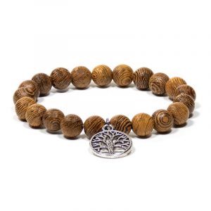 Mala/pulsera de Madera de Wengué Elástica con el Árbol de la Vida