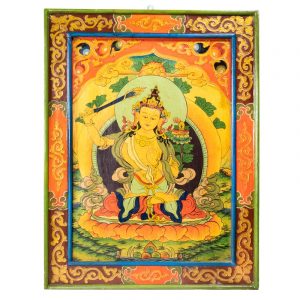 Panel Thangka de Madera de Buda Manjushri (66 x 52 cm)
