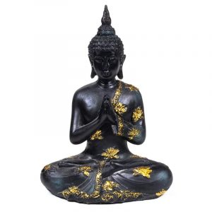 Figura de Buda tailandés meditando Poliresina Negra - 17 x 10 x 23 cm