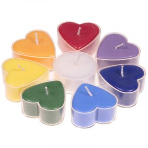 Velas Aromáticas de Comercio Justo en forma de corazón Chakra (set de 7 + 1)