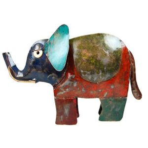 Elefante metálico Safari Antiguo Multicolor (30 x 20 cm)