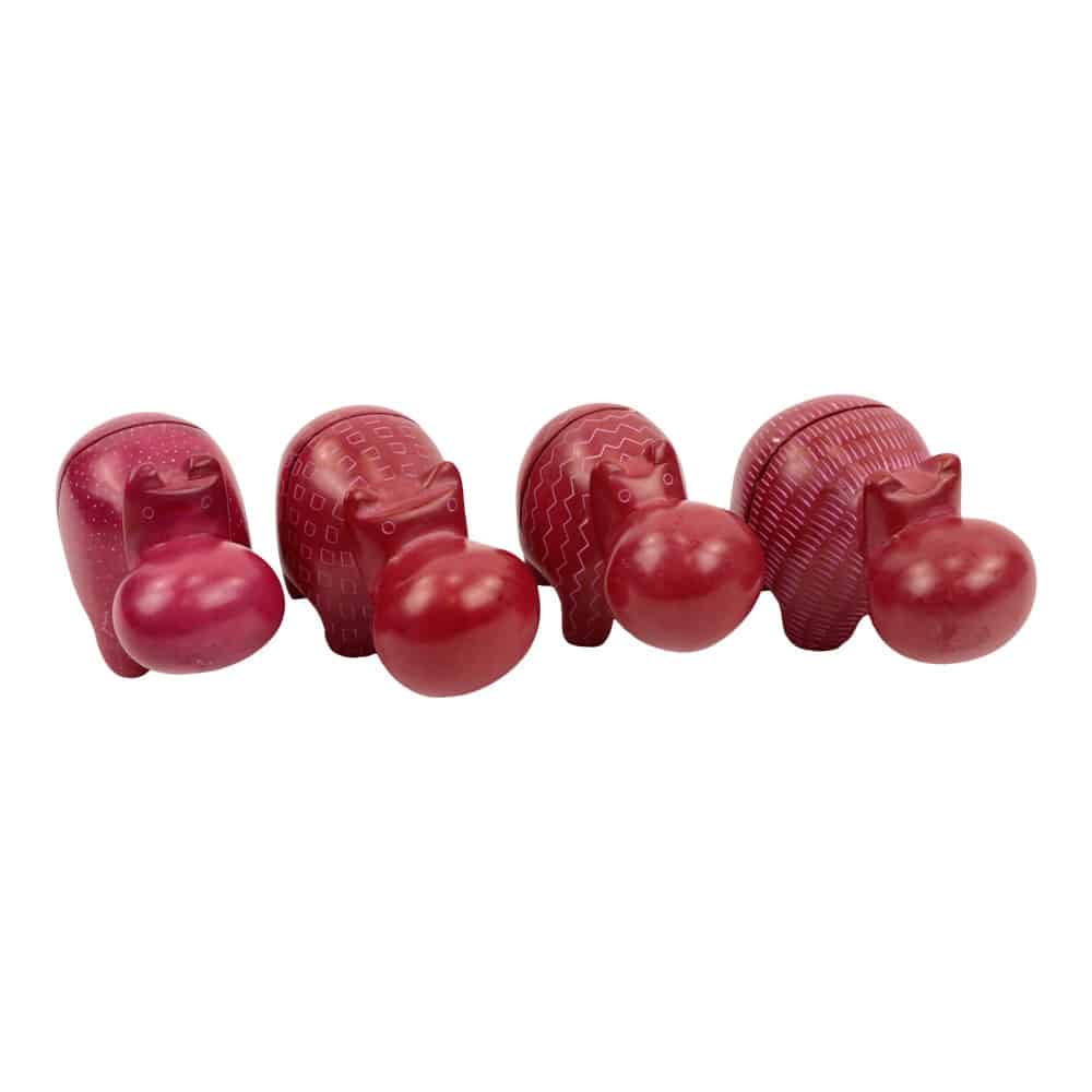 Tarjeteros de piedra de jabón rojo hipopótamo (juego de 4)