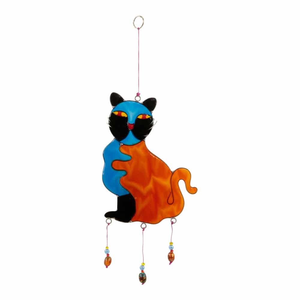 Decoración de Ventana Azul - Gato Marrón