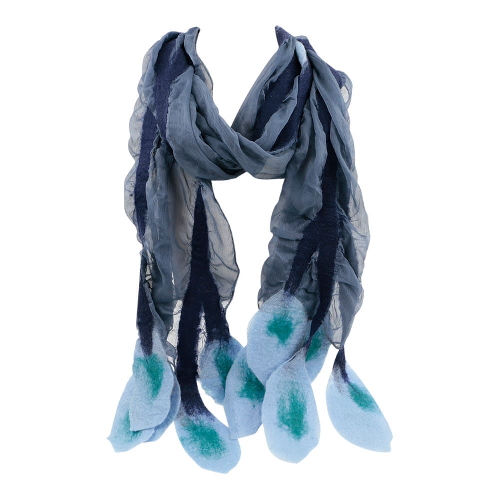 Bufanda de Merino Hojas de Fieltro - Azul Oscuro