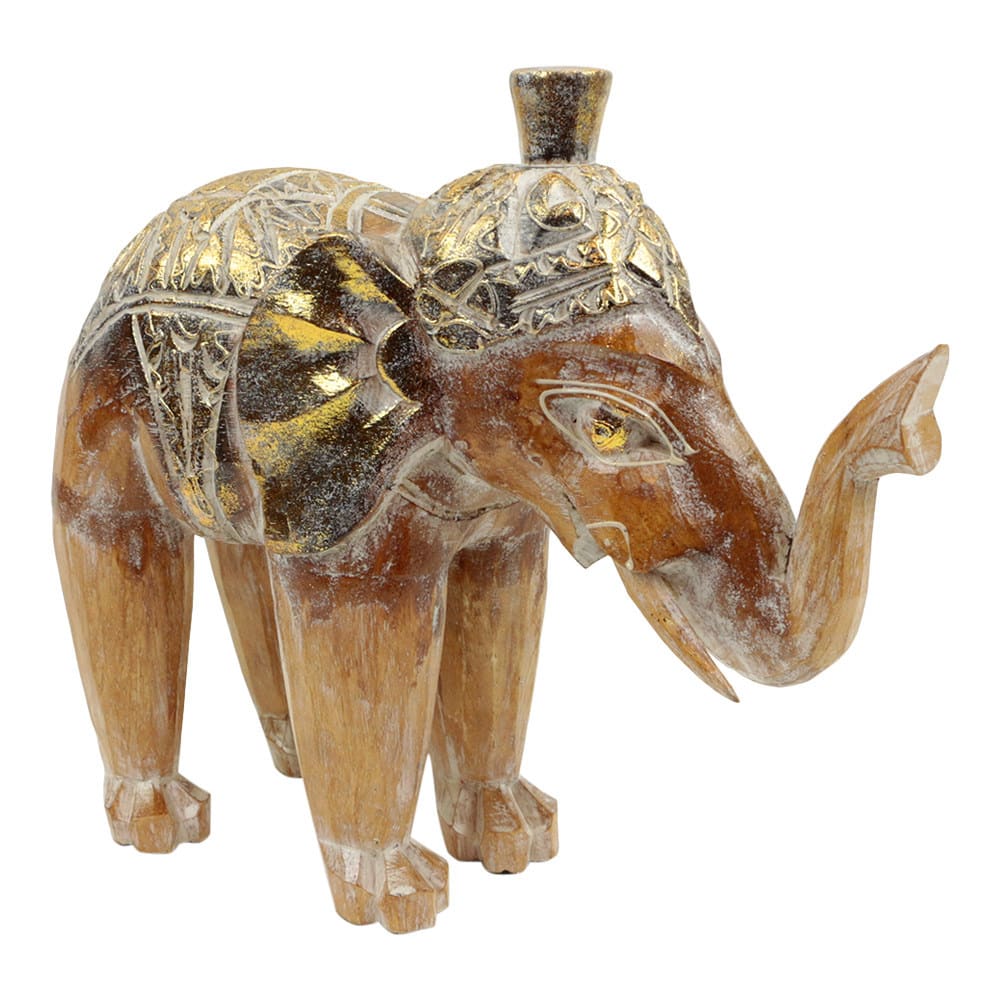 Elefante de Madera Blanco-Dorado (27 x 26 cm)