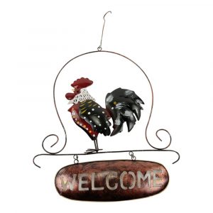 Cartel de Metal "Welcome" Gallo (48 x 31 x 5 cm)