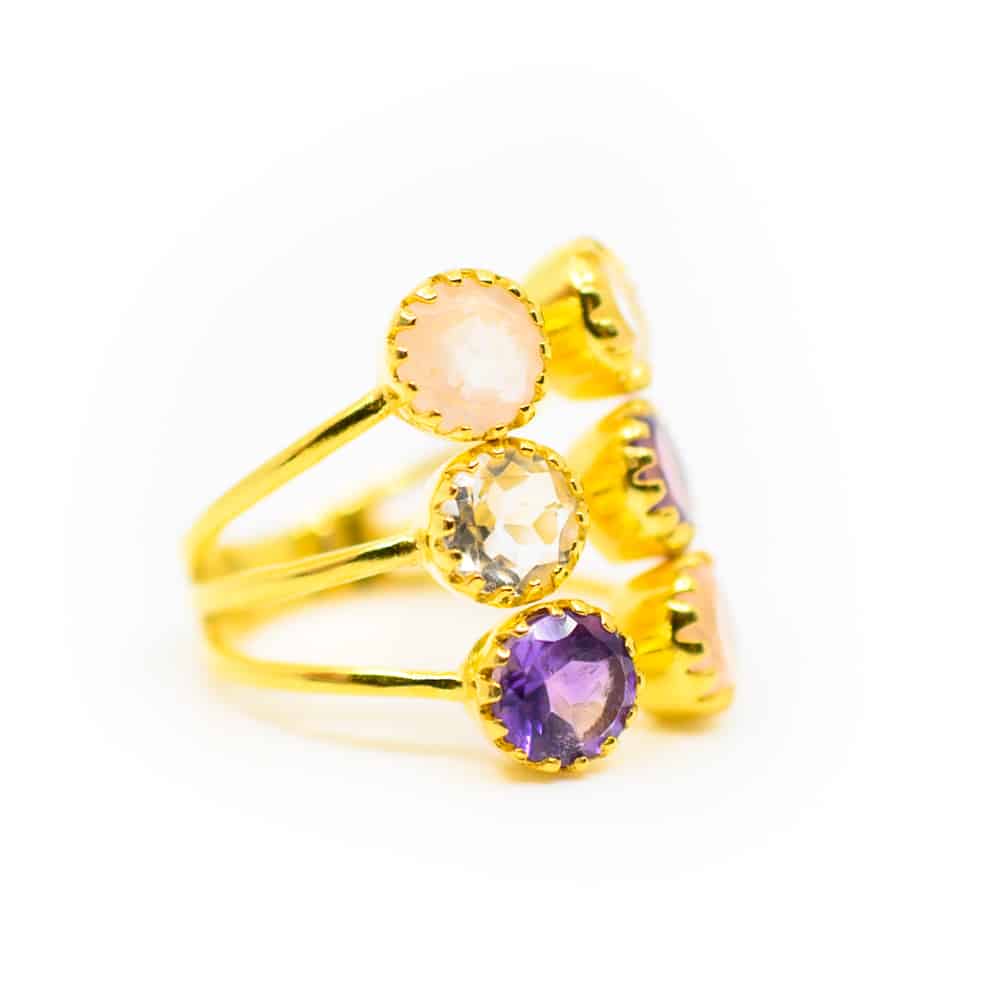 Anillo con Gemas del Triángulo Dorado de plata 925 y chapado de oro "Energize"