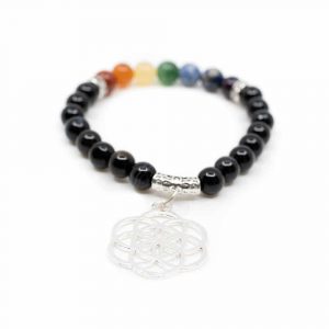 Pulsera de Chakra Ónix Negro con Flor de la vida