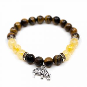 Pulsera de Piedras Preciosas Ojo de Tigre/Citrino con Elefante