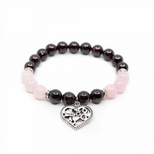 Pulsera de Granate/Cuarzo Rosa con Corazón