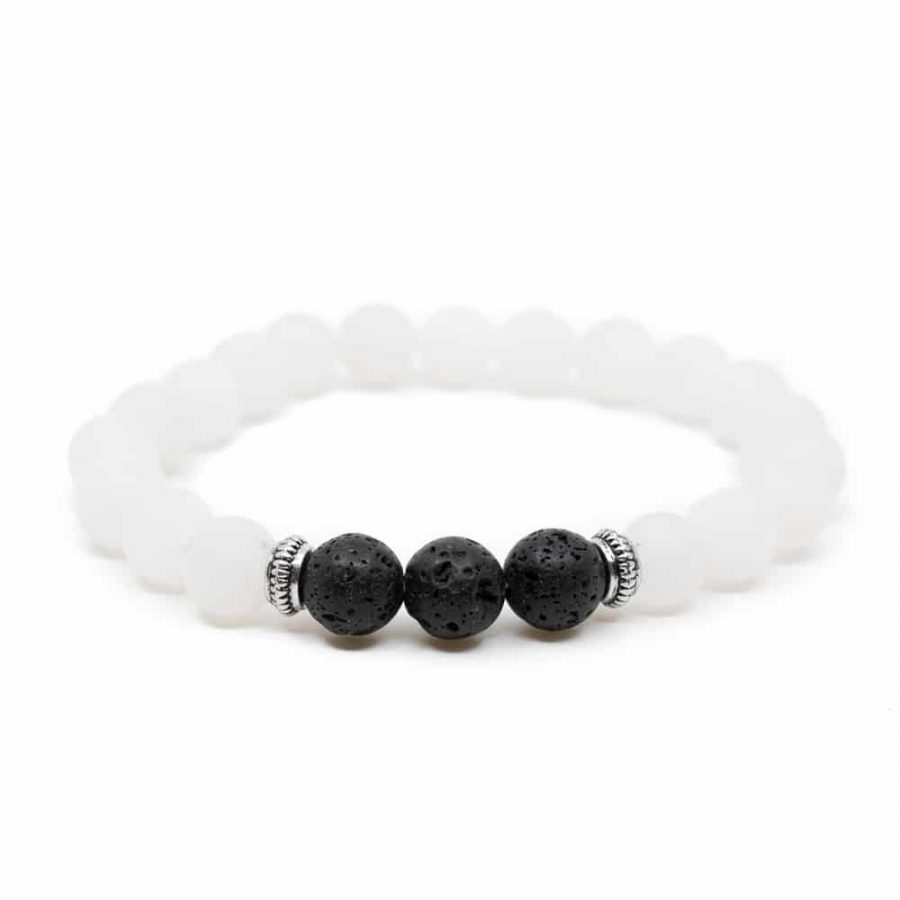 Pulsera de Piedras Preciosas Jade blanco/Piedras Volcánicas