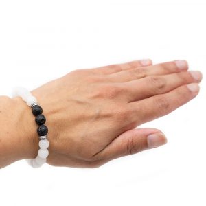 Pulsera de Piedras Preciosas Jade blanco/Piedras Volcánicas