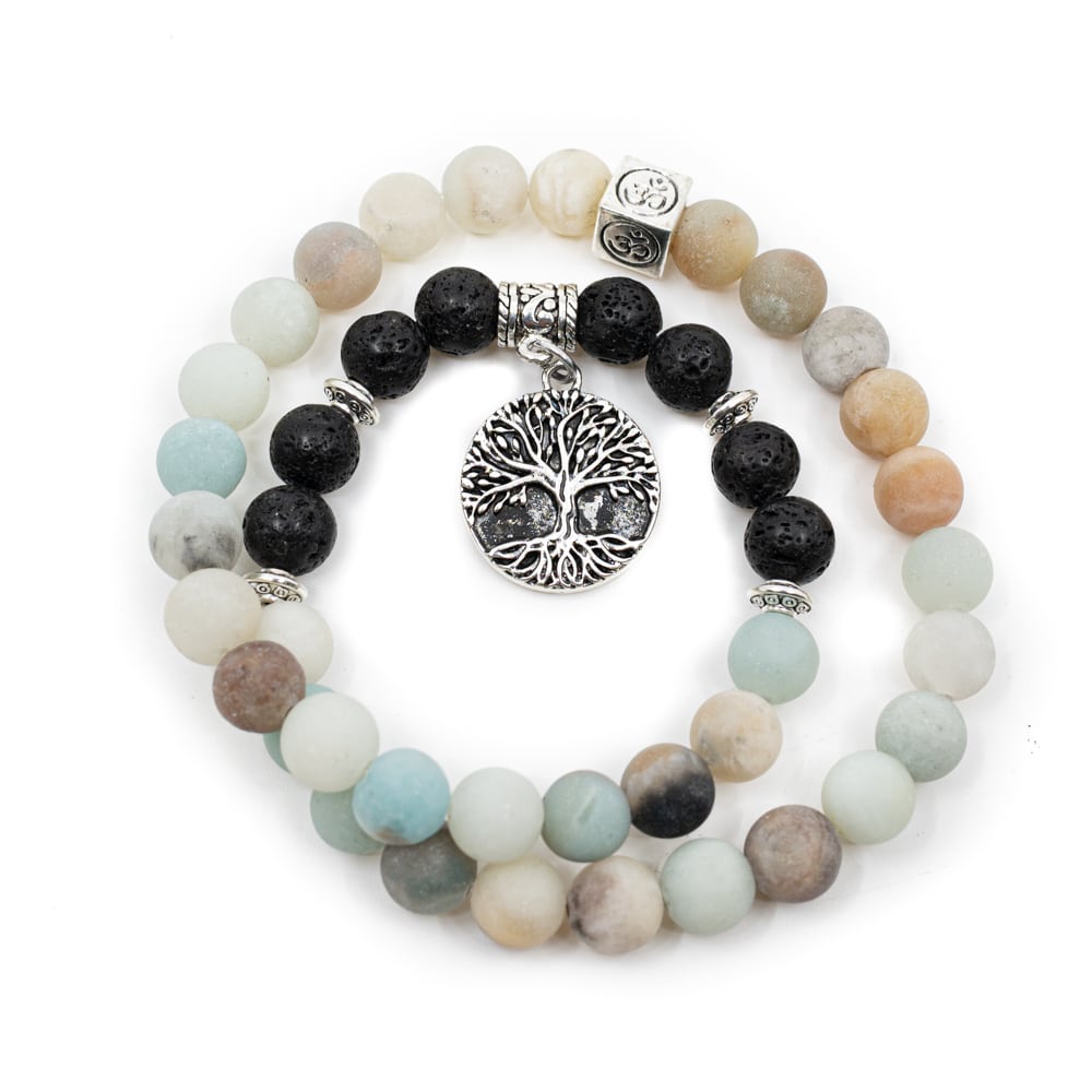 Pulsera/Mala de Piedras Preciosas de Amazonita/Piedra Volcánica con el árbol de la vida