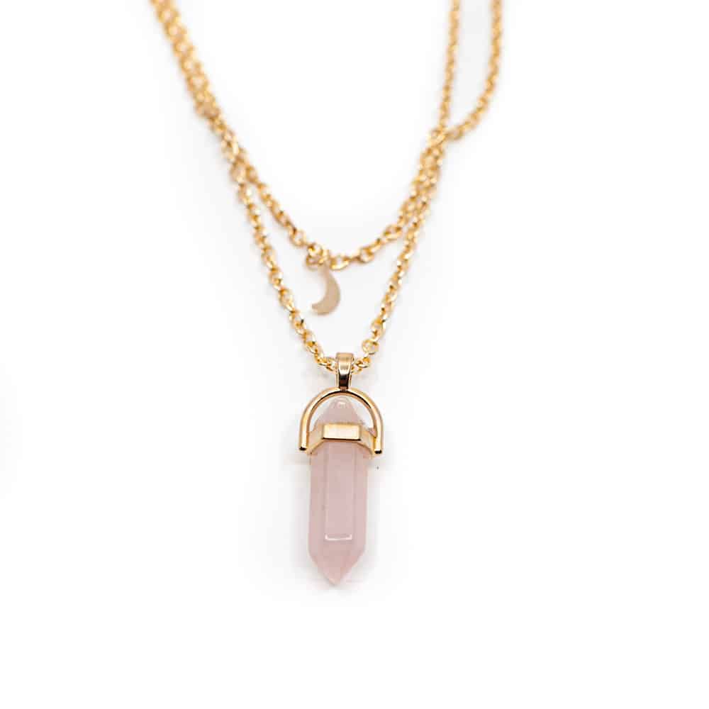 Colgante de Piedras Preciosas de Cuarzo Rosa de doble carpeta