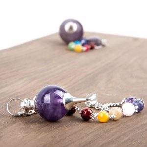 Péndulo Esfera de Amatista con cadena de Cuentas de Chakra