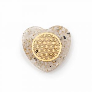 Corazón de Orgonita Piedra Lunar con Flor de Vida de Cobre