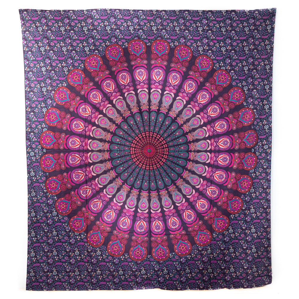Auténtico Tapiz Mandala de Algodón Rojo/Morado (240 x 210 cm)