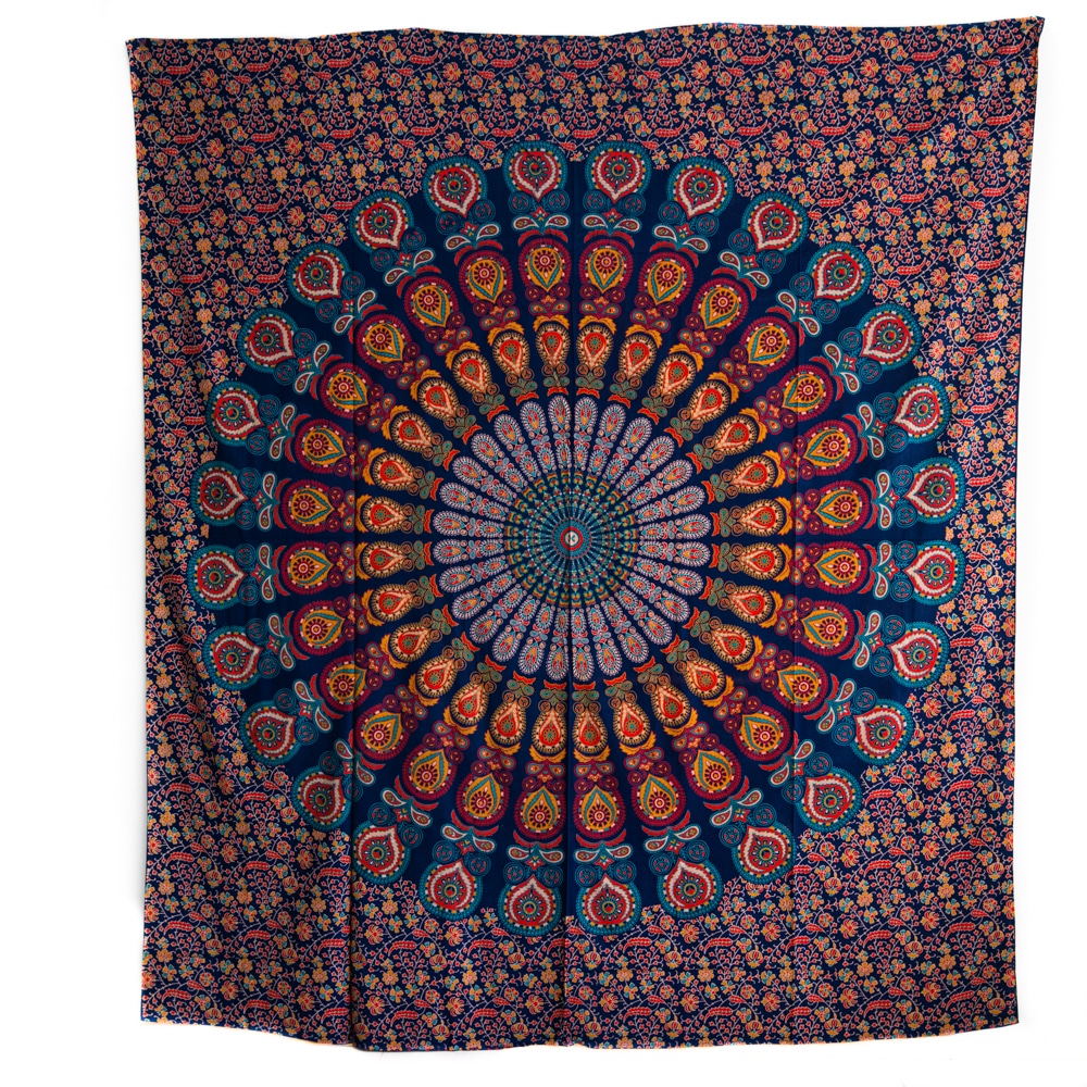 Tapiz de Algodón Auténtico Mandala Azul (240 x 210 cm)