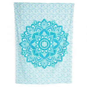 Tapiz de Algodón Auténtico con Mandala Azul (215 x 135 cm)