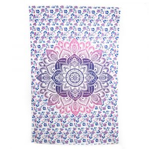 Tapiz de Algodón Auténtico con Mandala Rosa/Azul (215 x 135 cm)