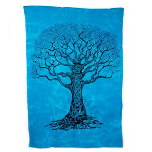 Tapiz de Algodón Auténtico - Árbol de la Vida Azul (215 x 135 cm)