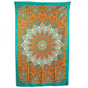 Tapiz de Algodón Auténtico - Mandala Naranja/Azul (215 x 135 cm)