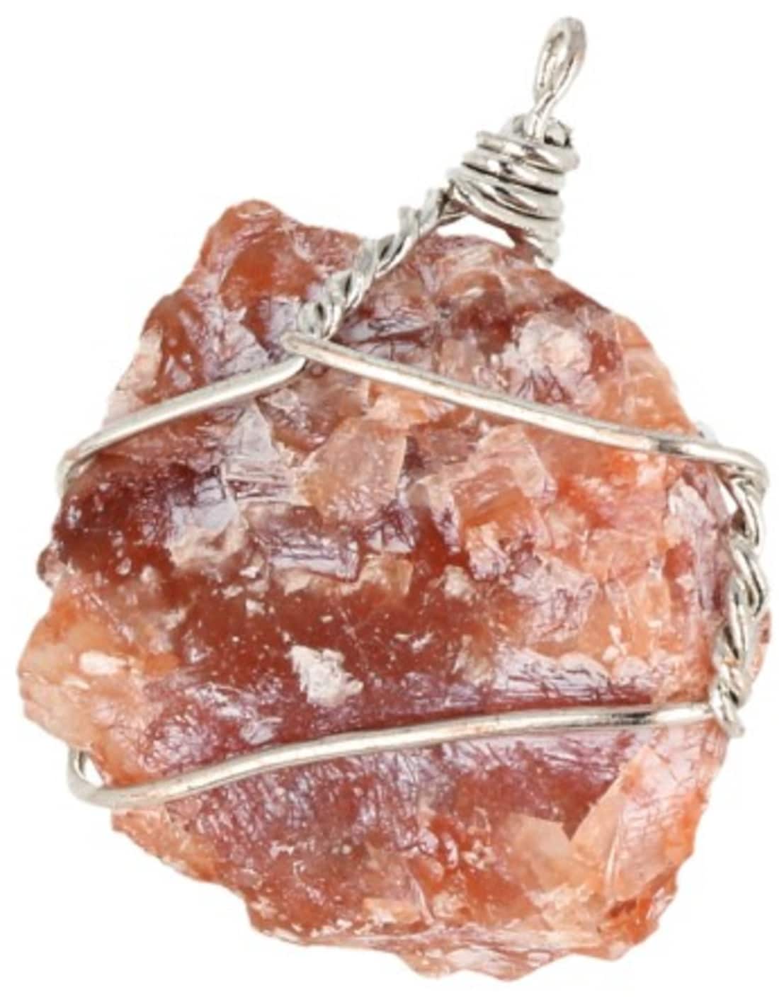 Colgante de piedra preciosa en bruto Calcita alambre rojo