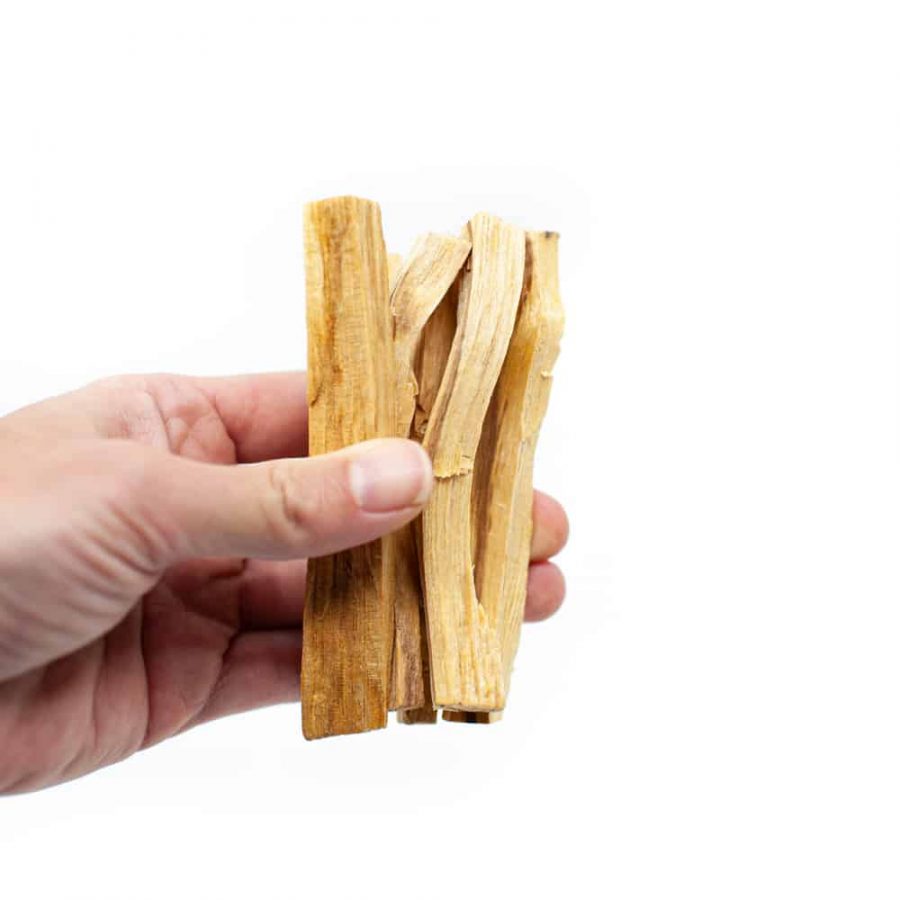 palo santo palitos en la mano