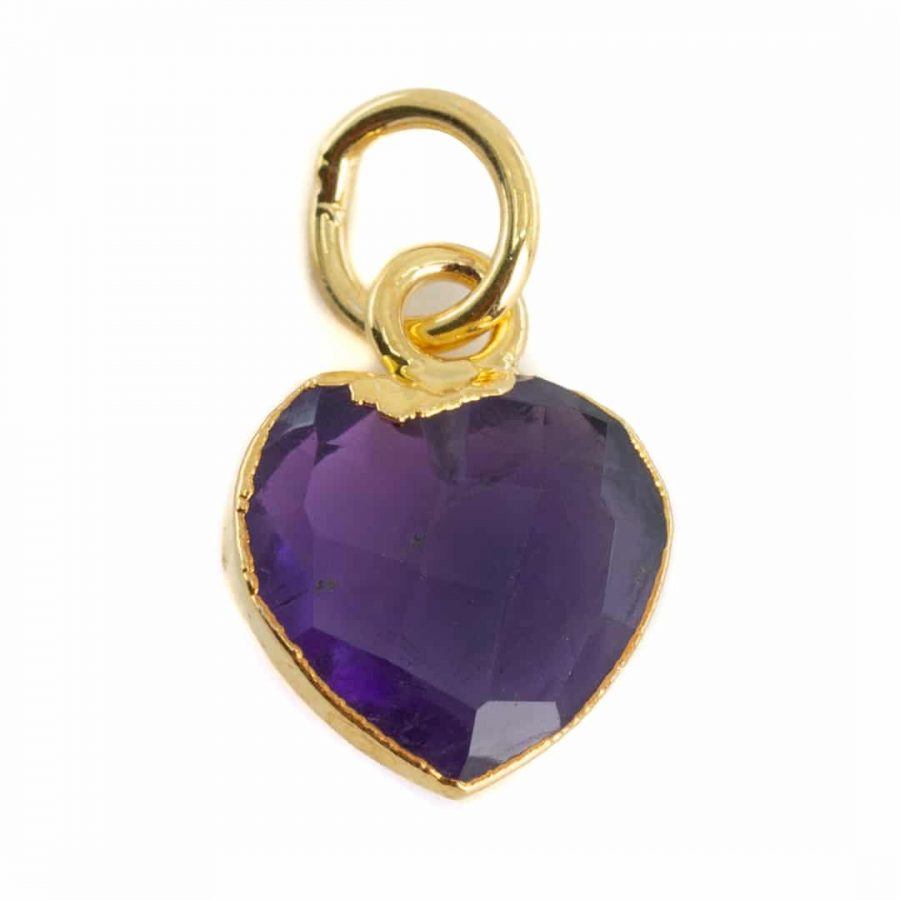 Colgante de Piedra Preciosa Corazón Amatista - Chapado en Oro - 10 mm