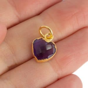 Colgante de Piedra Preciosa Corazón Amatista - Chapado en Oro - 10 mm
