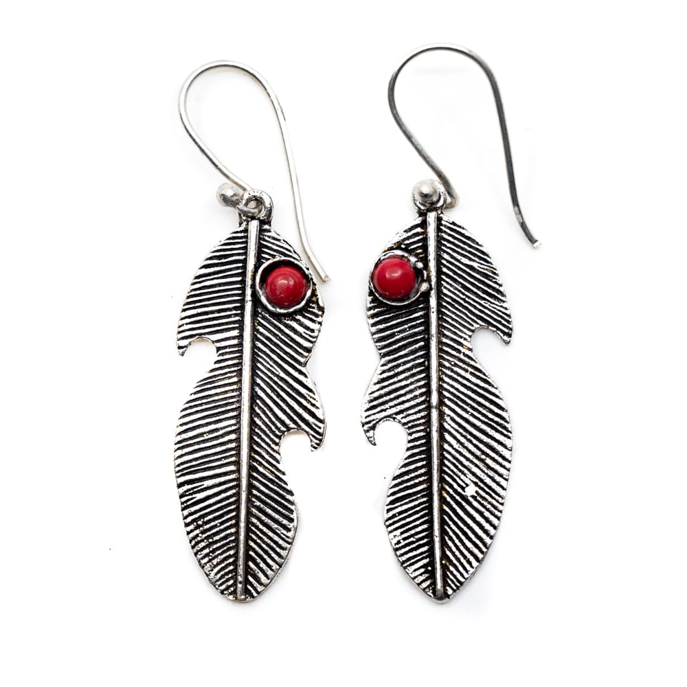 Pendientes Bohemio Pluma con Coral Bambú (30 mm)