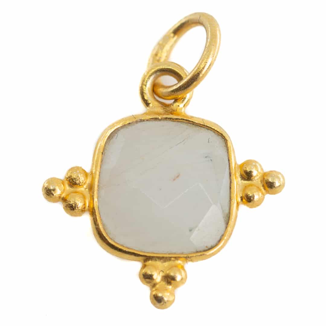 Colgante Piedra Lunar Arco Iris Cuadrado - Plata y Chapado en Oro - 8 mm
