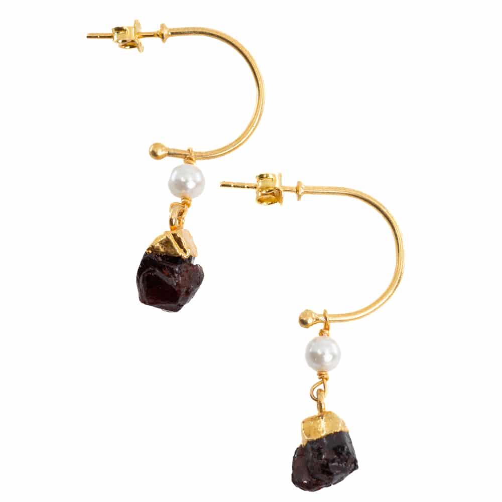 Pendientes de Perla y Granate de Plata 925 Dorado (45 mm)
