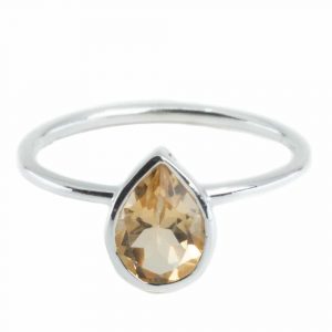 Anillo de Citrino - Plata 925 - Forma de Pera (Talla 17)