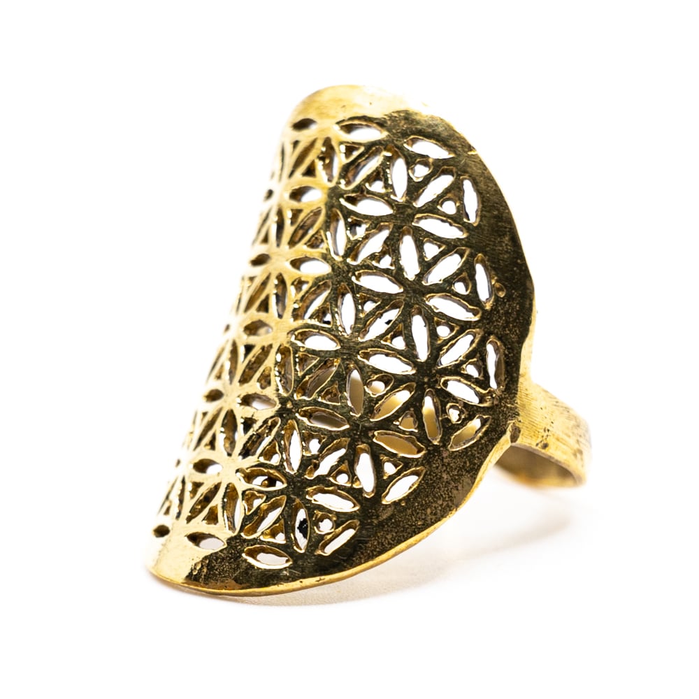 Anillo Ajustable Flor de la Vida Color Dorado (30 mm)