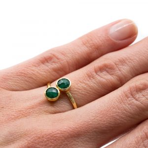 Anillo Piedra de Nacimiento Esmeralda Mayo - Plata 925 y Chapado de Oro  - Ajustable