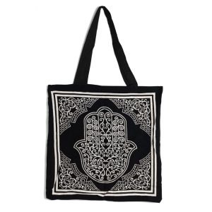 Bolsa de Algodón - Mano Hamsa Negra/Blanca (45 cm)